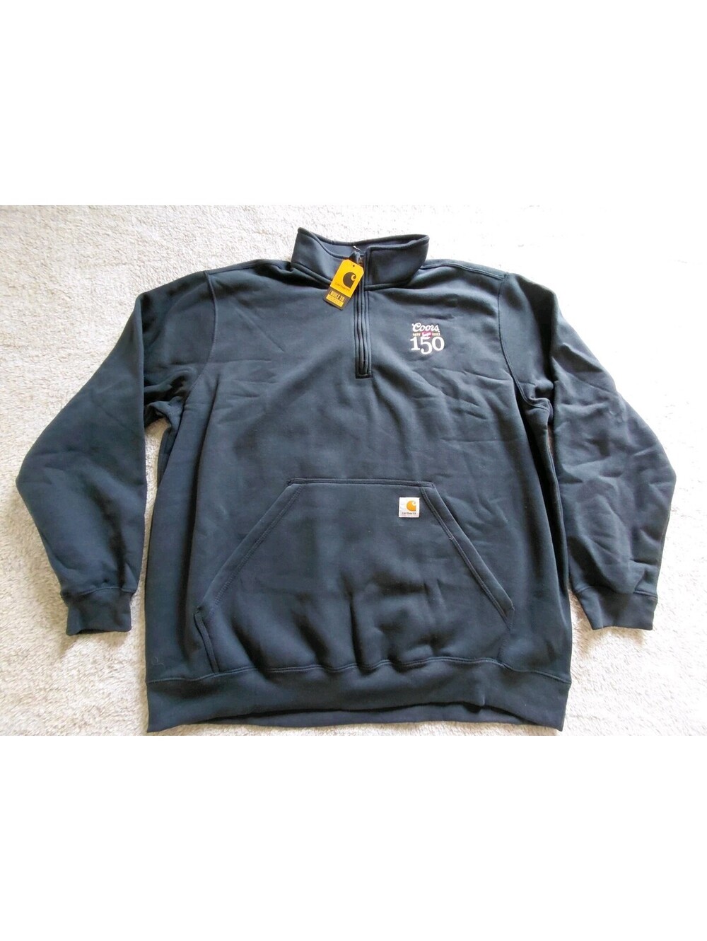NWT Carhartt Midweight 1/4 Zip Mock Neck Mens 2XL  Sweatshirt Navy Coors Beer